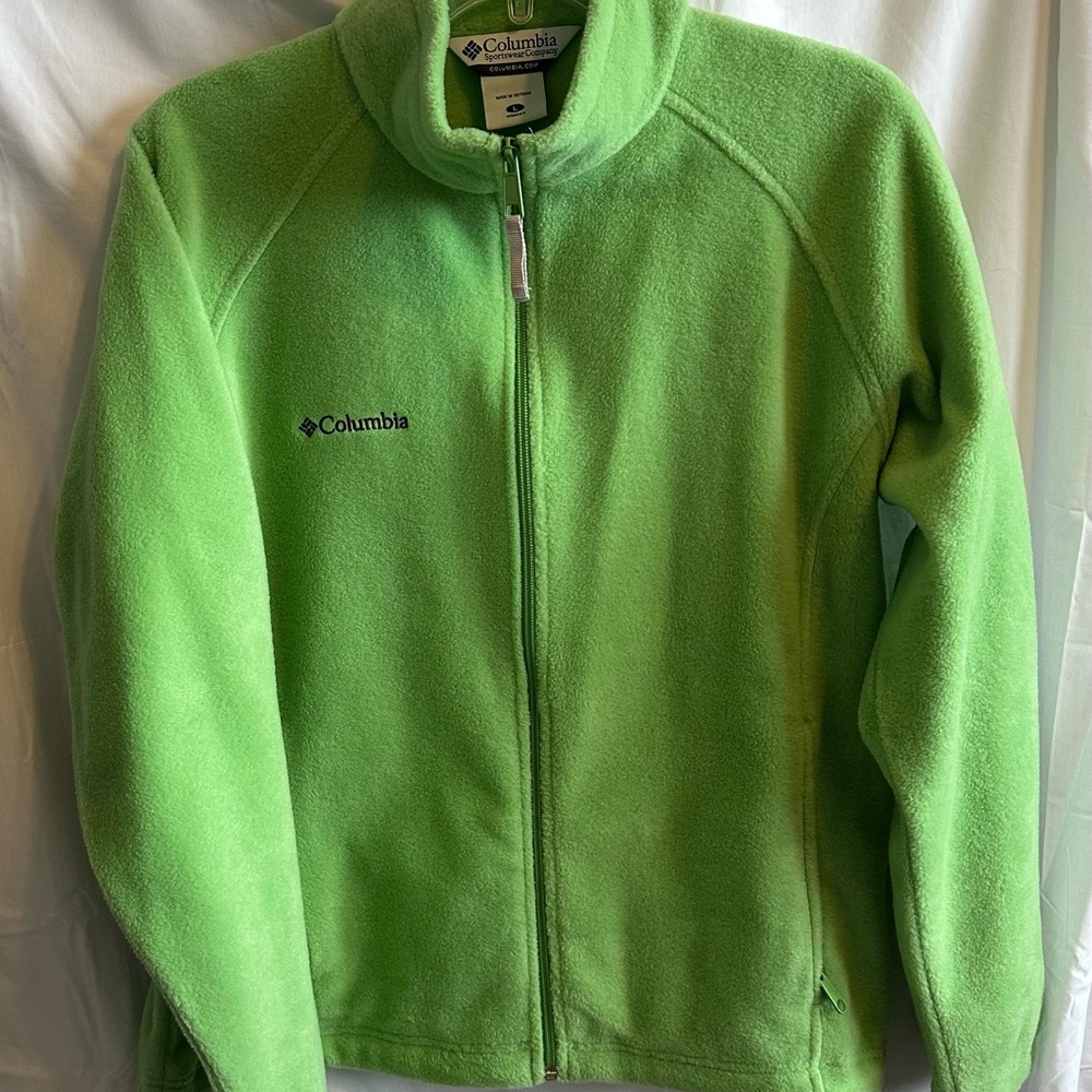 Columbia Green Fleece Jacket with Stand-Up Collar